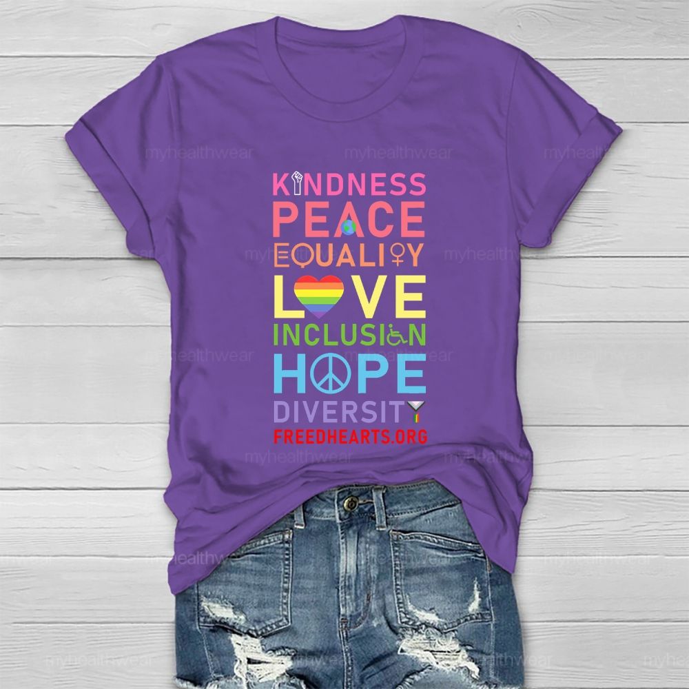 Kindness Peace Equality Love Hope Diversity Colorful Heart Healthwear T-shirt