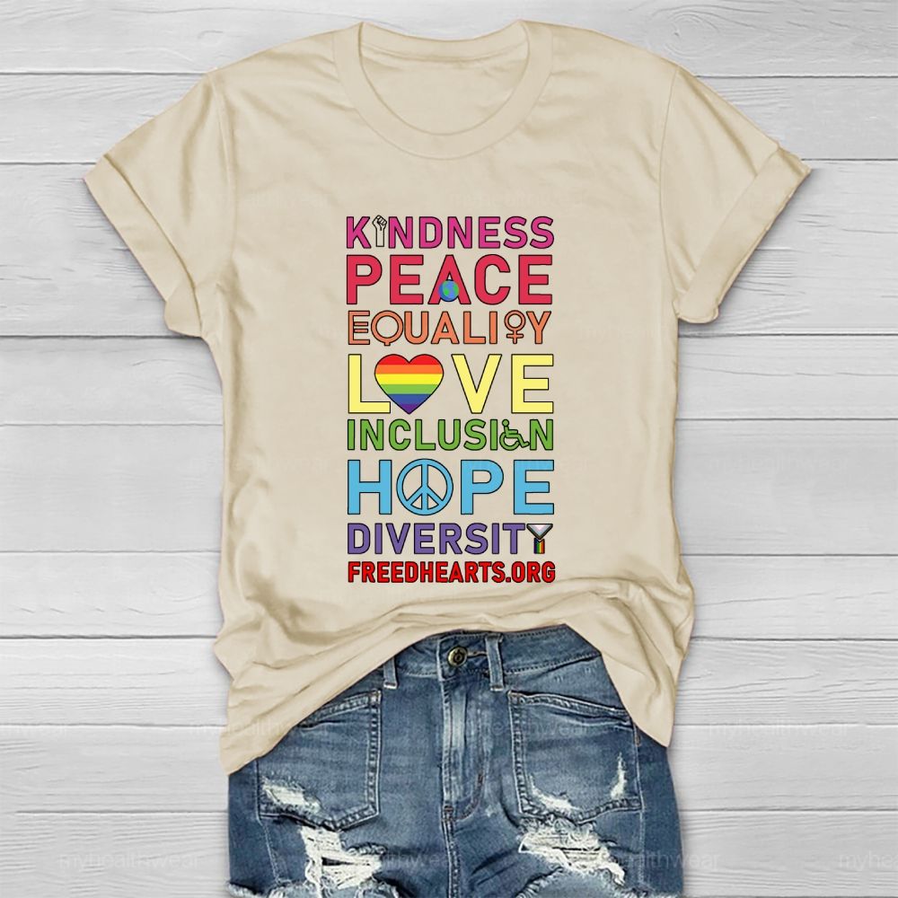 Kindness Peace Equality Love Hope Diversity Colorful Heart Healthwear T-shirt