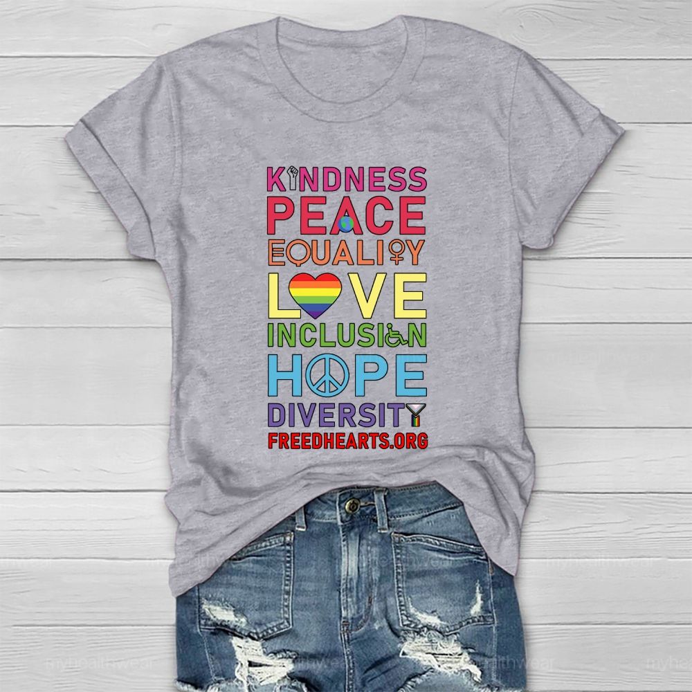Kindness Peace Equality Love Hope Diversity Colorful Heart Healthwear T-shirt