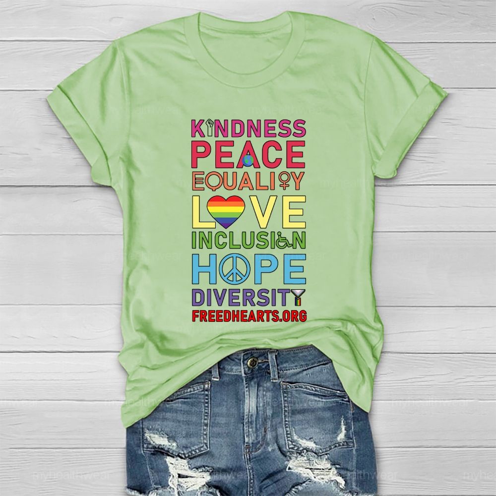Kindness Peace Equality Love Hope Diversity Colorful Heart Healthwear T-shirt