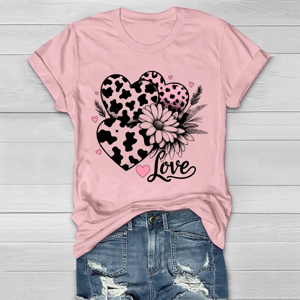 Love Leopard Print Heart Flowers Healthwear T-shirt