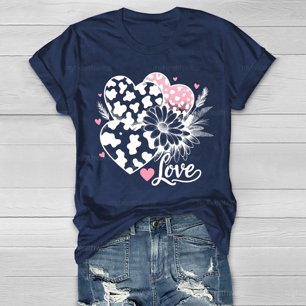 Love Leopard Print Heart Flowers Healthwear T-shirt