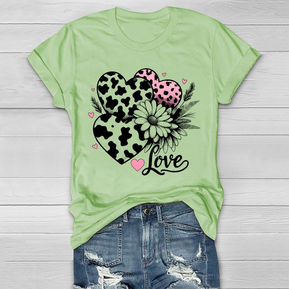 Love Leopard Print Heart Flowers Healthwear T-shirt
