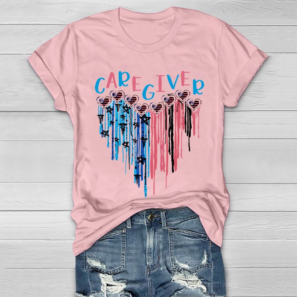 Caregiver Love Flag Healthwear T-shirt