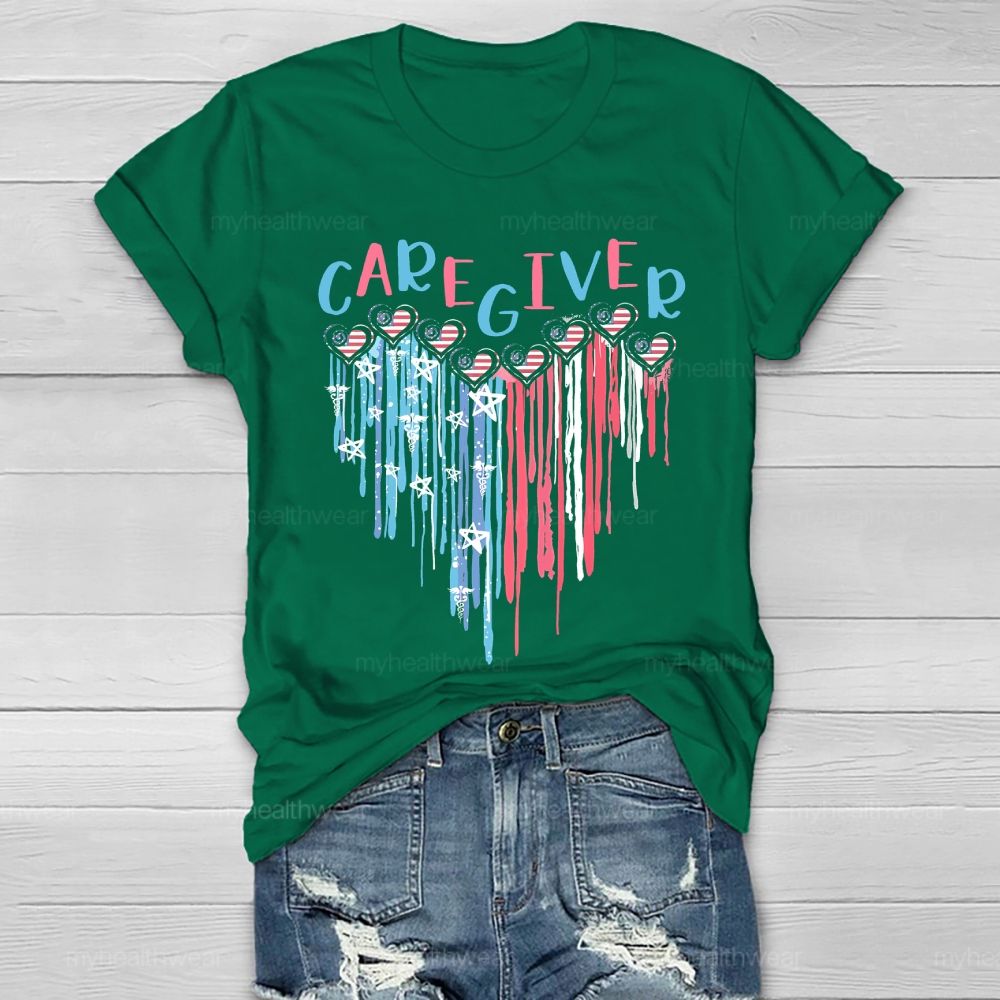 Caregiver Love Flag Healthwear T-shirt