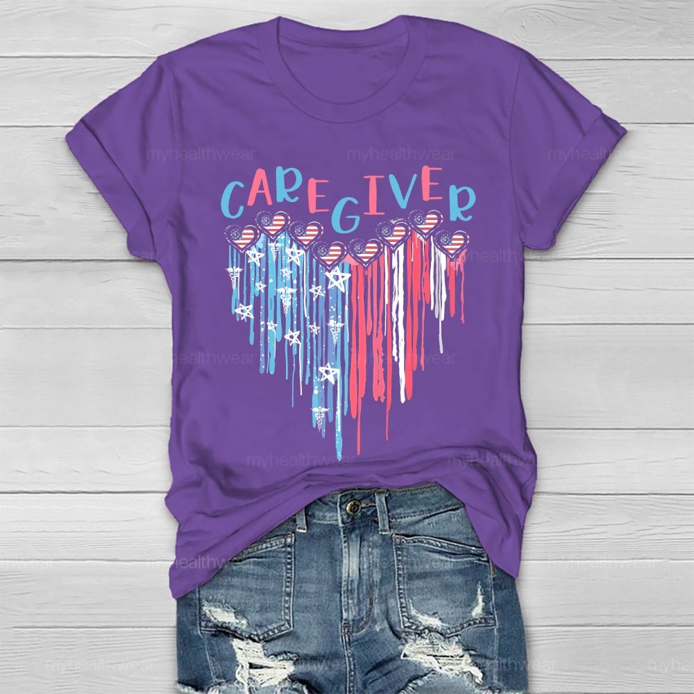 Caregiver Love Flag Healthwear T-shirt
