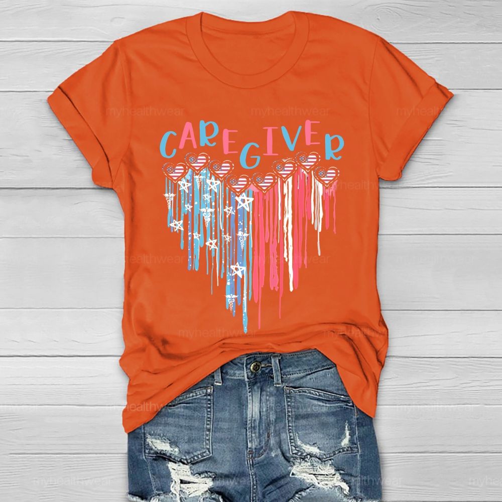 Caregiver Love Flag Healthwear T-shirt