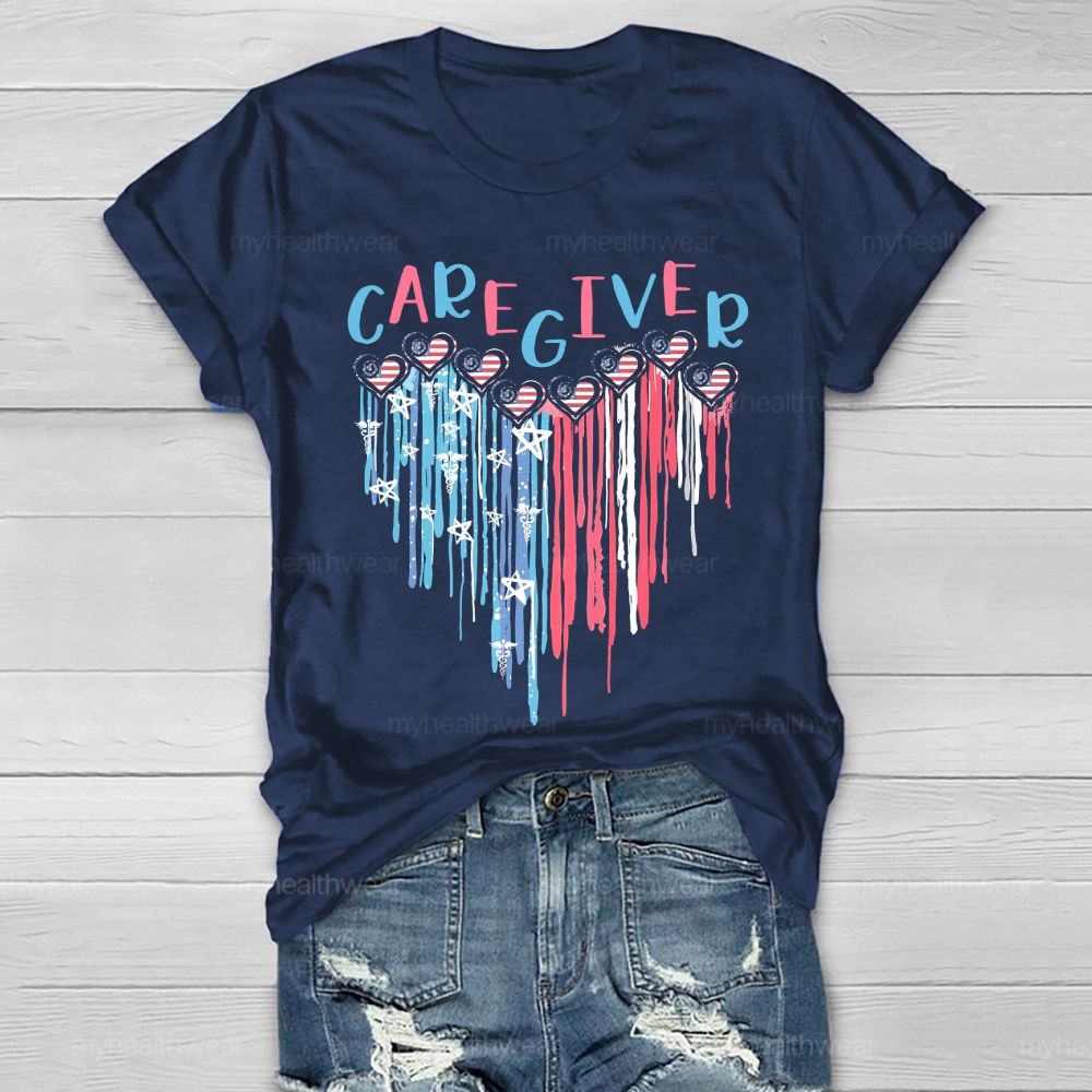 Caregiver Love Flag Healthwear T-shirt