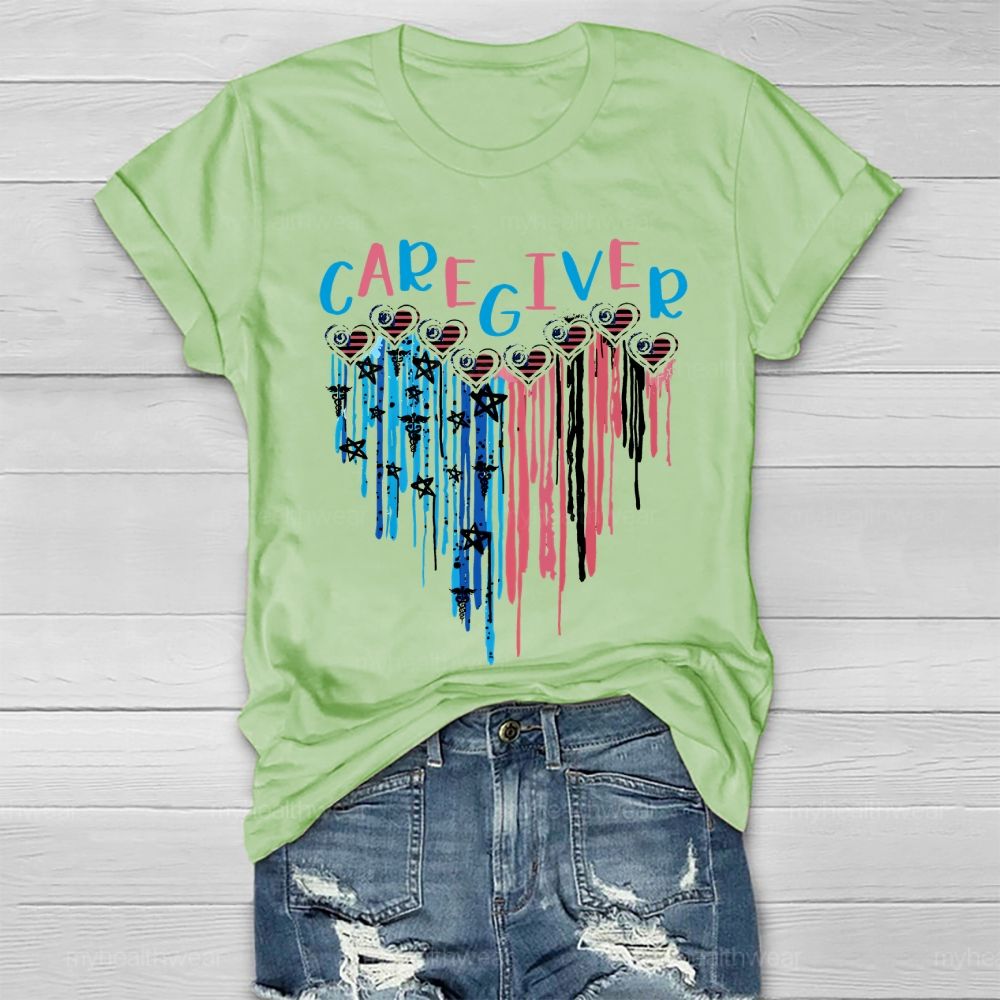 Caregiver Love Flag Healthwear T-shirt