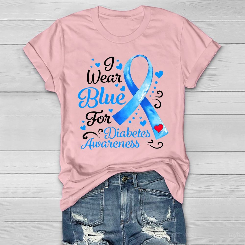 I Wear Blue For Diabetes Awareness Blue Ribbon Healthwear T-shirt