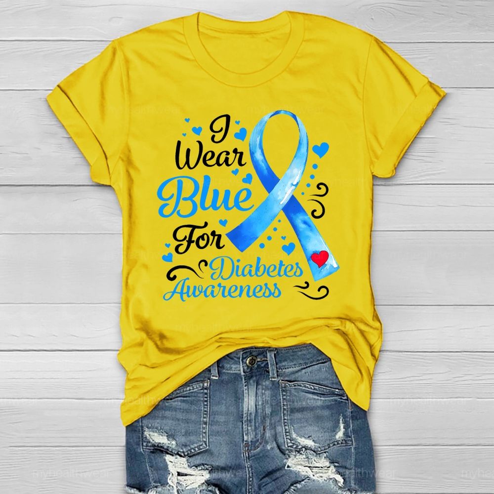 I Wear Blue For Diabetes Awareness Blue Ribbon Healthwear T-shirt