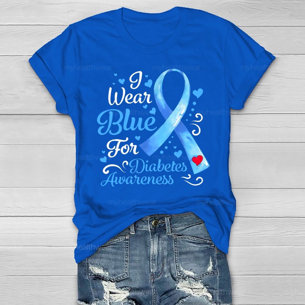 I Wear Blue For Diabetes Awareness Blue Ribbon Healthwear T-shirt