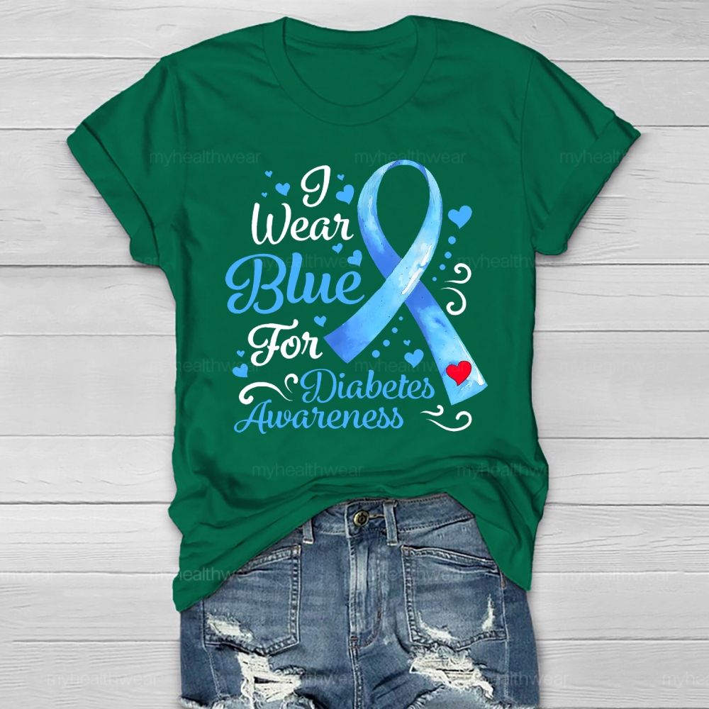 I Wear Blue For Diabetes Awareness Blue Ribbon Healthwear T-shirt