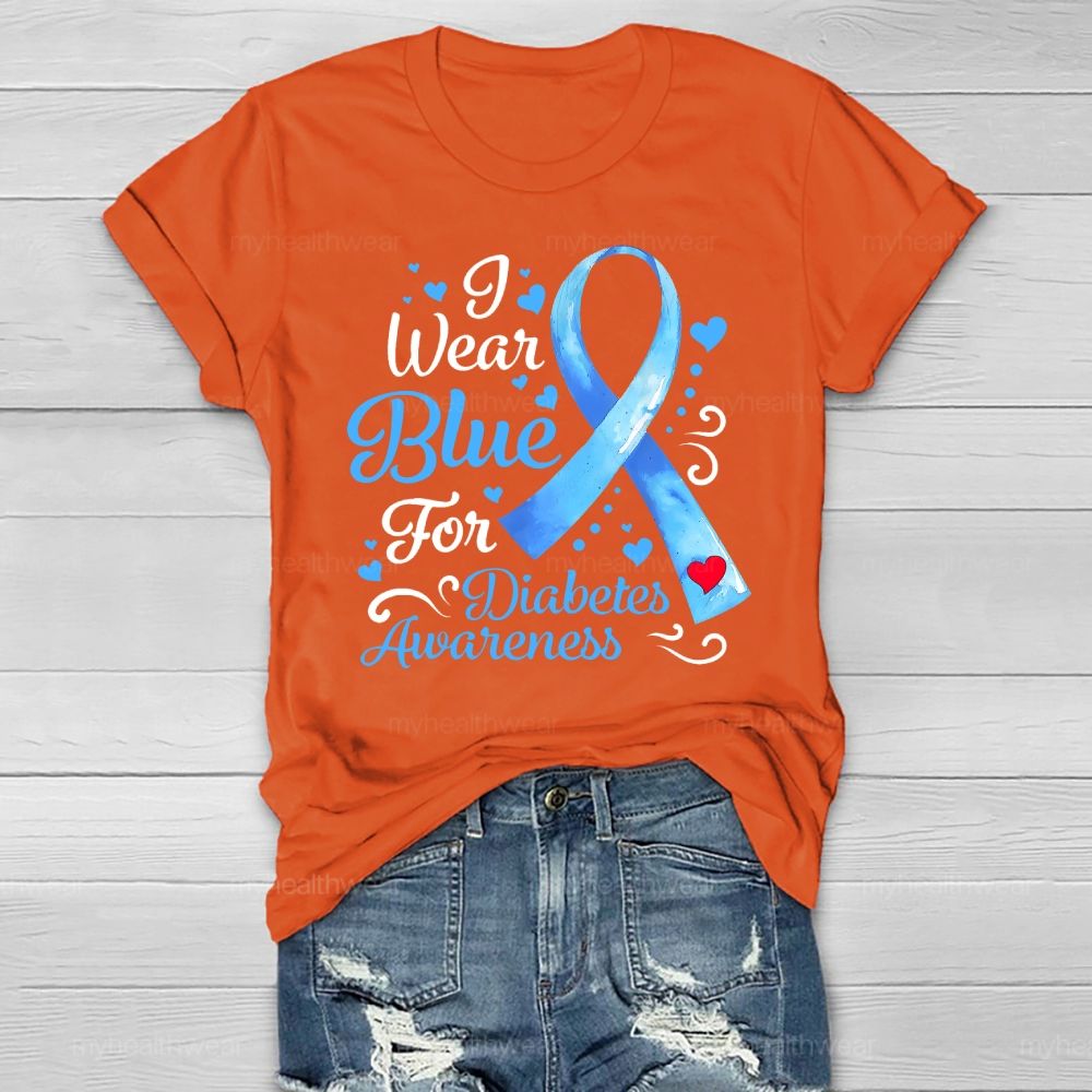 I Wear Blue For Diabetes Awareness Blue Ribbon Healthwear T-shirt