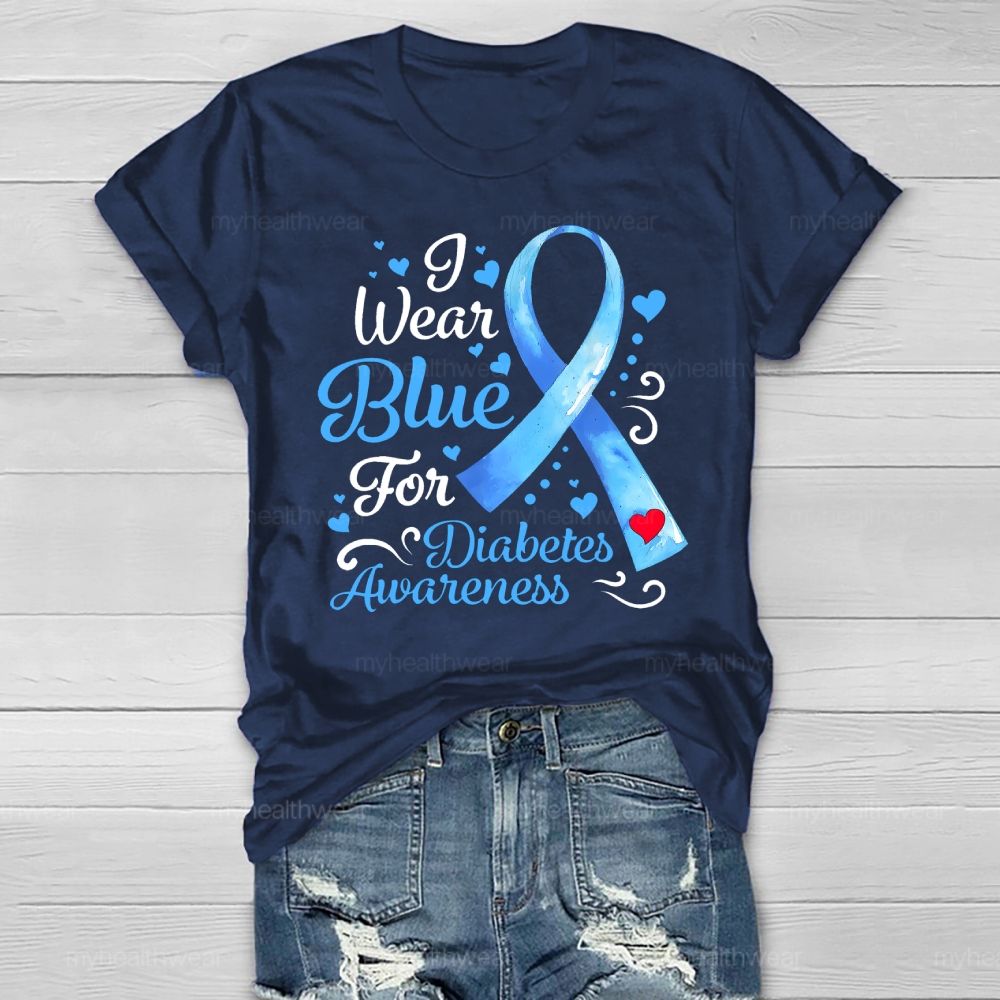 I Wear Blue For Diabetes Awareness Blue Ribbon Healthwear T-shirt