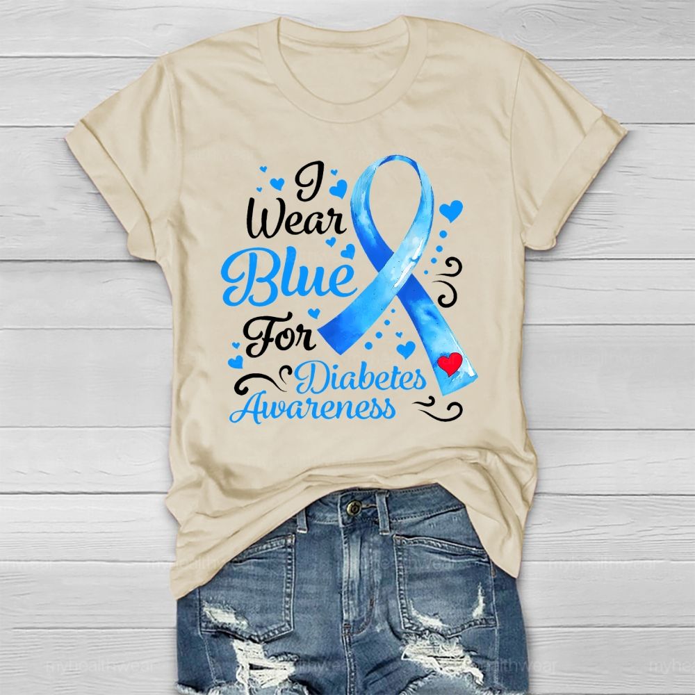 I Wear Blue For Diabetes Awareness Blue Ribbon Healthwear T-shirt