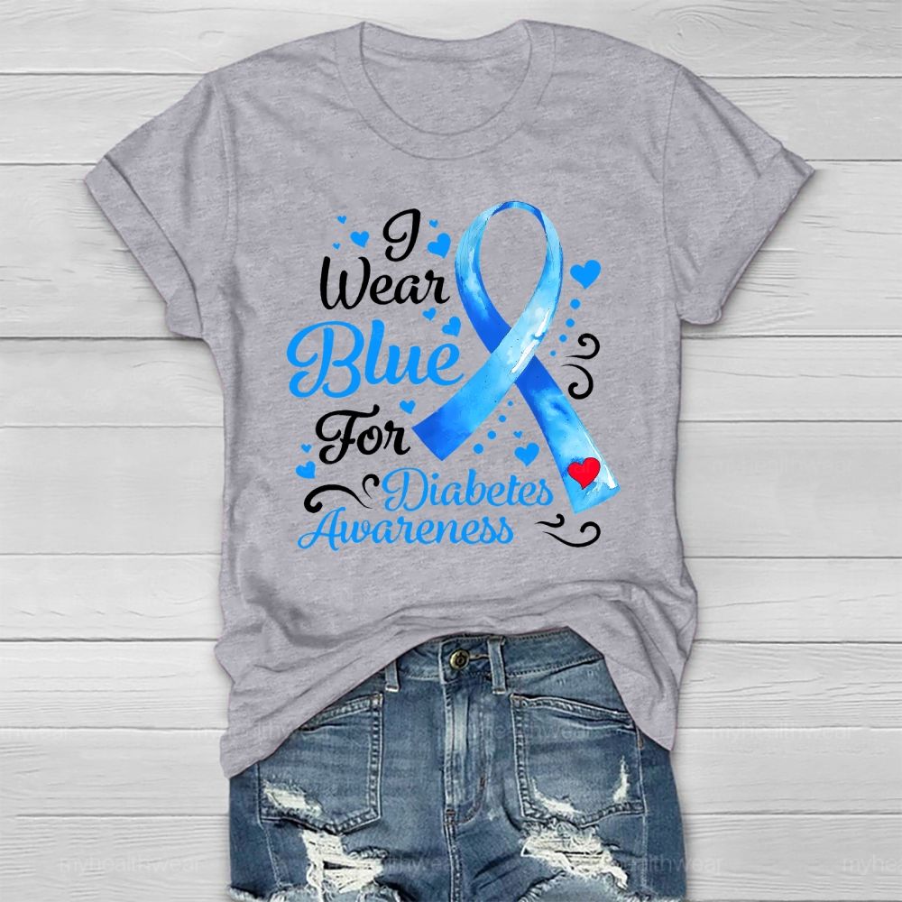I Wear Blue For Diabetes Awareness Blue Ribbon Healthwear T-shirt
