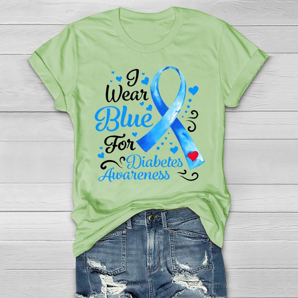 I Wear Blue For Diabetes Awareness Blue Ribbon Healthwear T-shirt