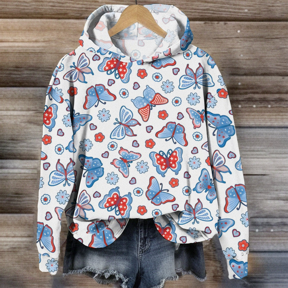 Blue Butterfly Printed Hoodie