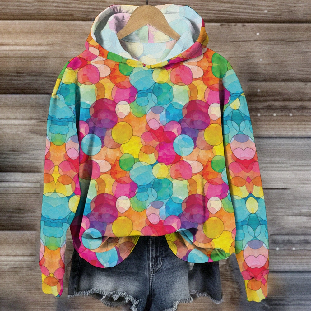 Colorful Polka Dot Gradient Print Hoodie