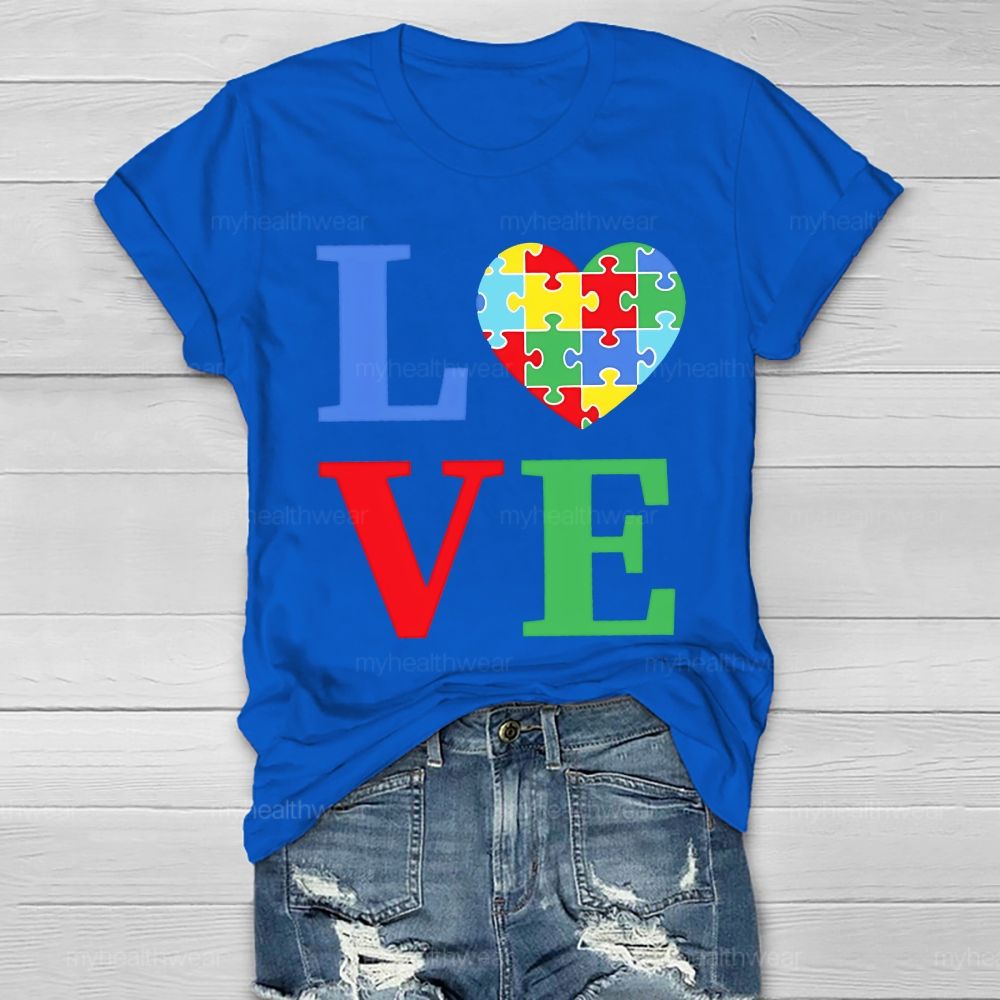 Love Colorful Letter Heart Puzzle Healthwear T-shirt
