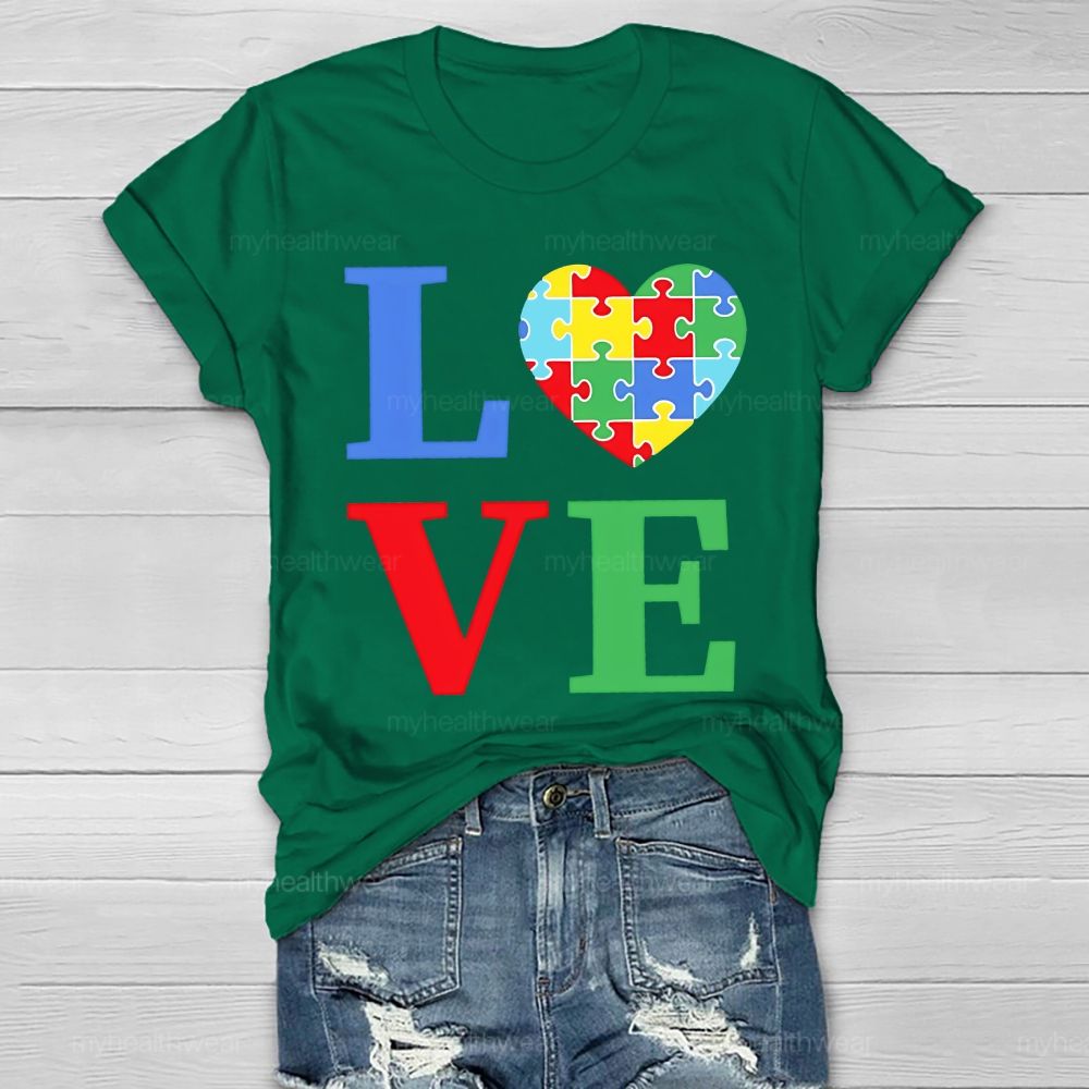 Love Colorful Letter Heart Puzzle Healthwear T-shirt