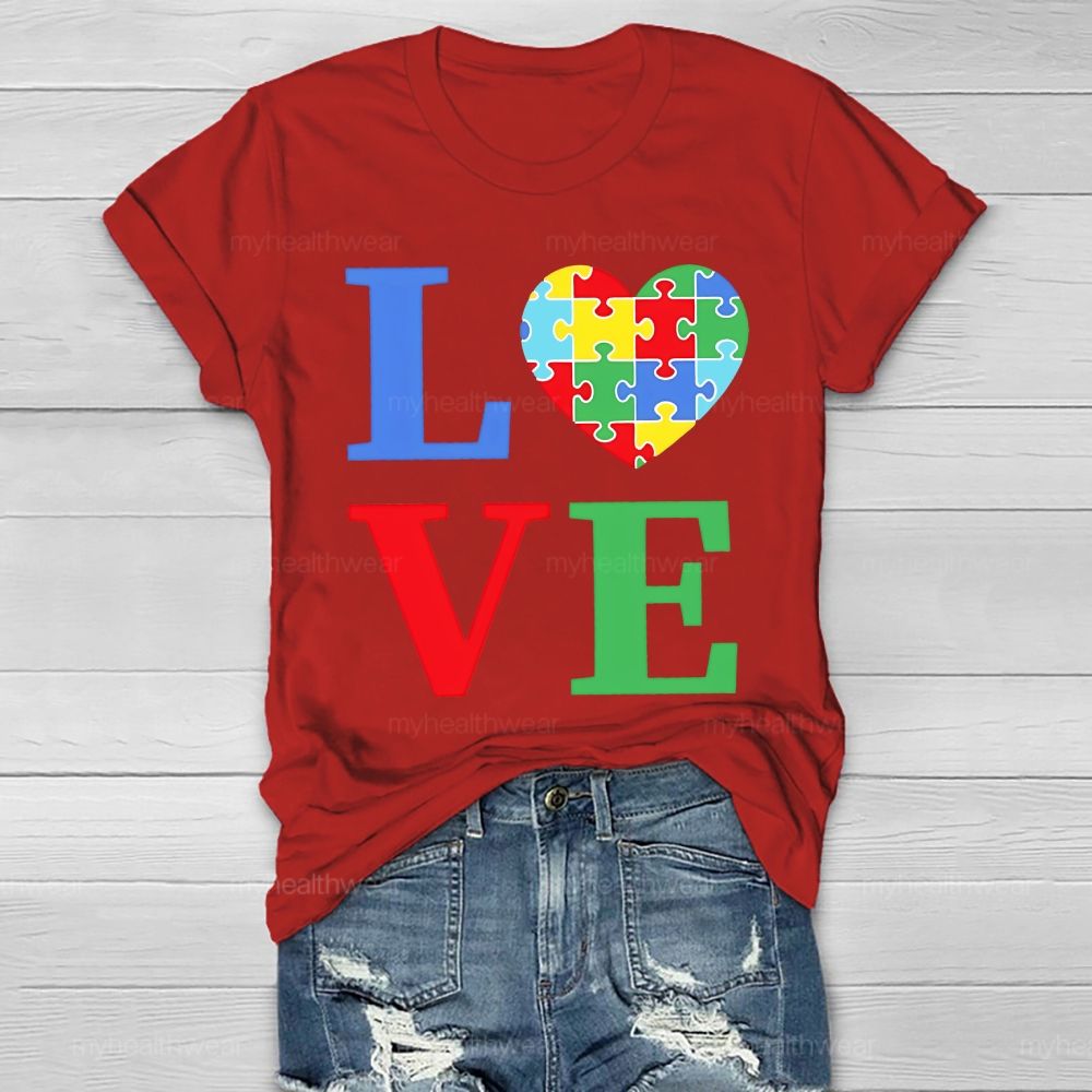 Love Colorful Letter Heart Puzzle Healthwear T-shirt