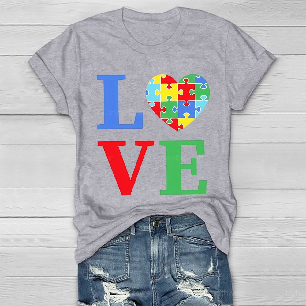 Love Colorful Letter Heart Puzzle Healthwear T-shirt