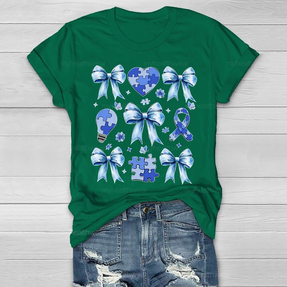 Autism Bow Heart Light Bulb Healthwear T-shirt