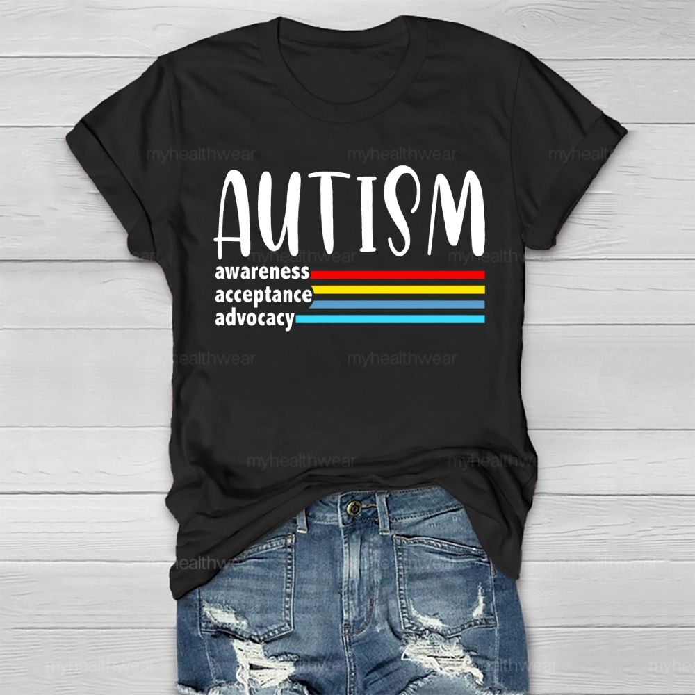Autism Awareness Acceptance Advocacy Colorful Lines Healthwear T-shirt