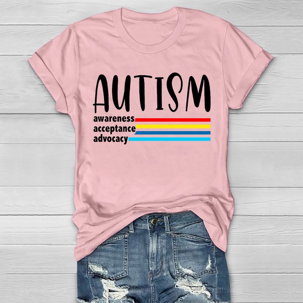 Autism Awareness Acceptance Advocacy Colorful Lines Healthwear T-shirt