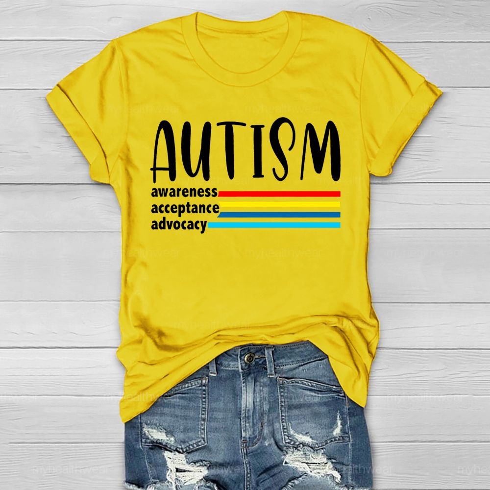 Autism Awareness Acceptance Advocacy Colorful Lines Healthwear T-shirt