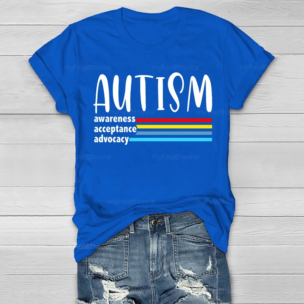Autism Awareness Acceptance Advocacy Colorful Lines Healthwear T-shirt