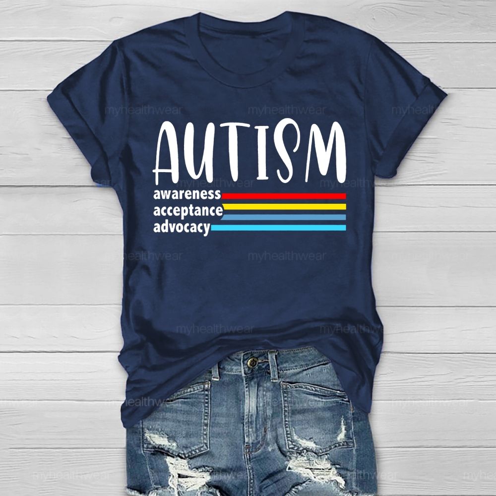 Autism Awareness Acceptance Advocacy Colorful Lines Healthwear T-shirt