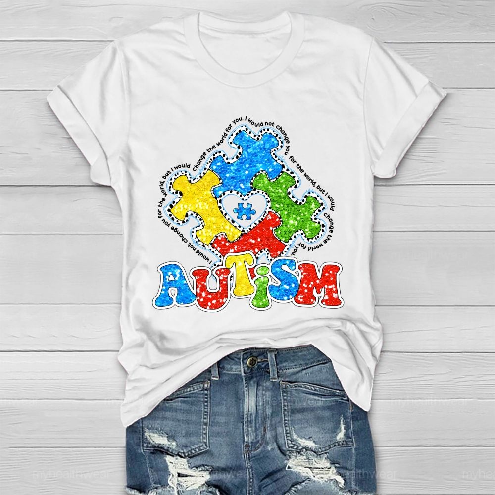 Autism Colorful Puzzle Heart Healthwear T-shirt