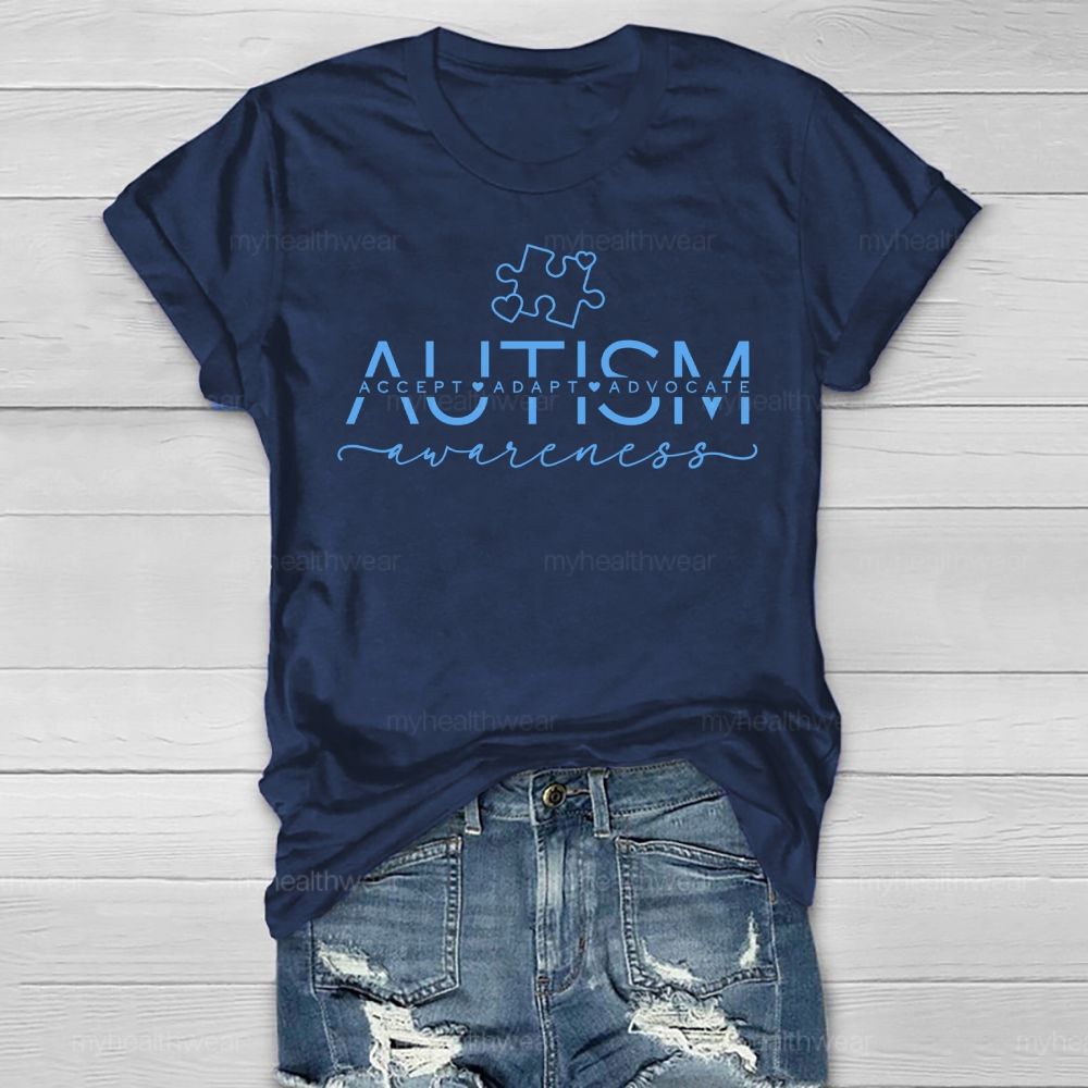 Autism Awareness Puzzle Accept Adapt Advocate  Healthwear T-shirt