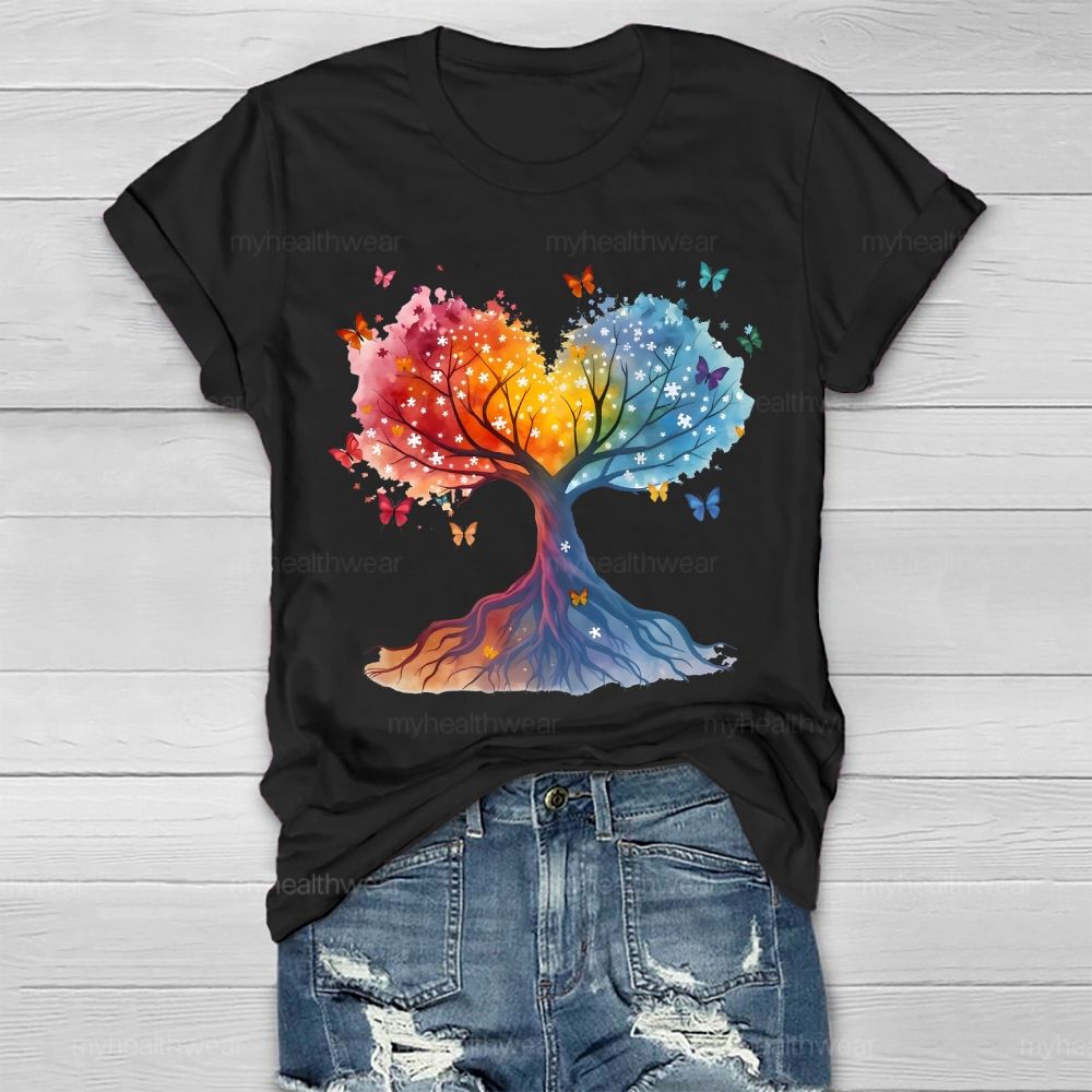 Puzzle Colorful Tree Butterfly Healthwear T-shirt