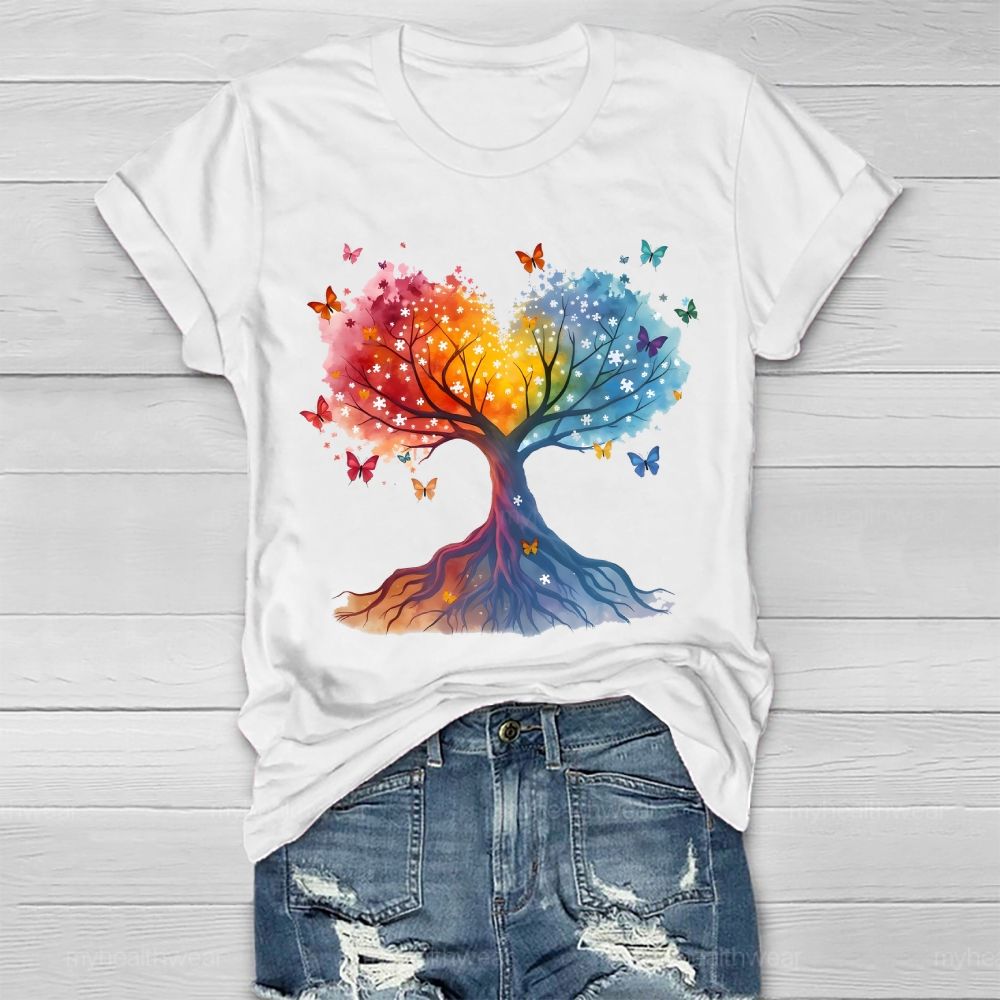 Puzzle Colorful Tree Butterfly Healthwear T-shirt