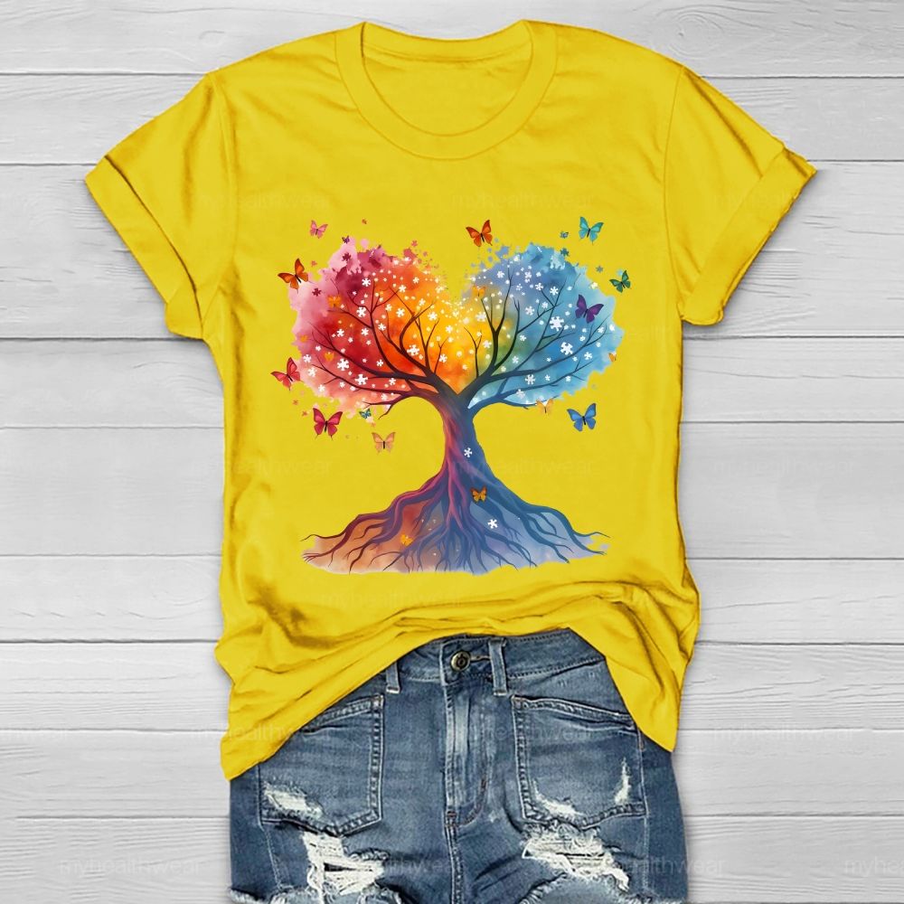 Puzzle Colorful Tree Butterfly Healthwear T-shirt