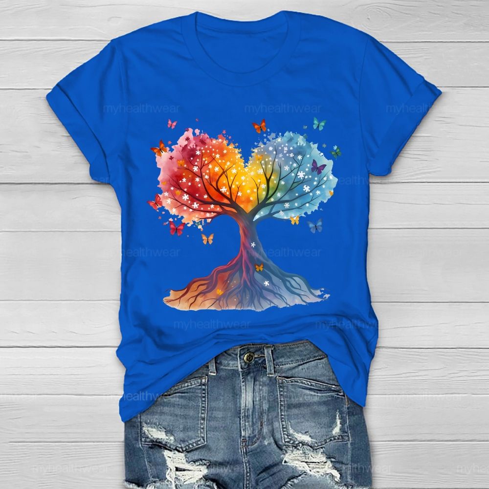 Puzzle Colorful Tree Butterfly Healthwear T-shirt