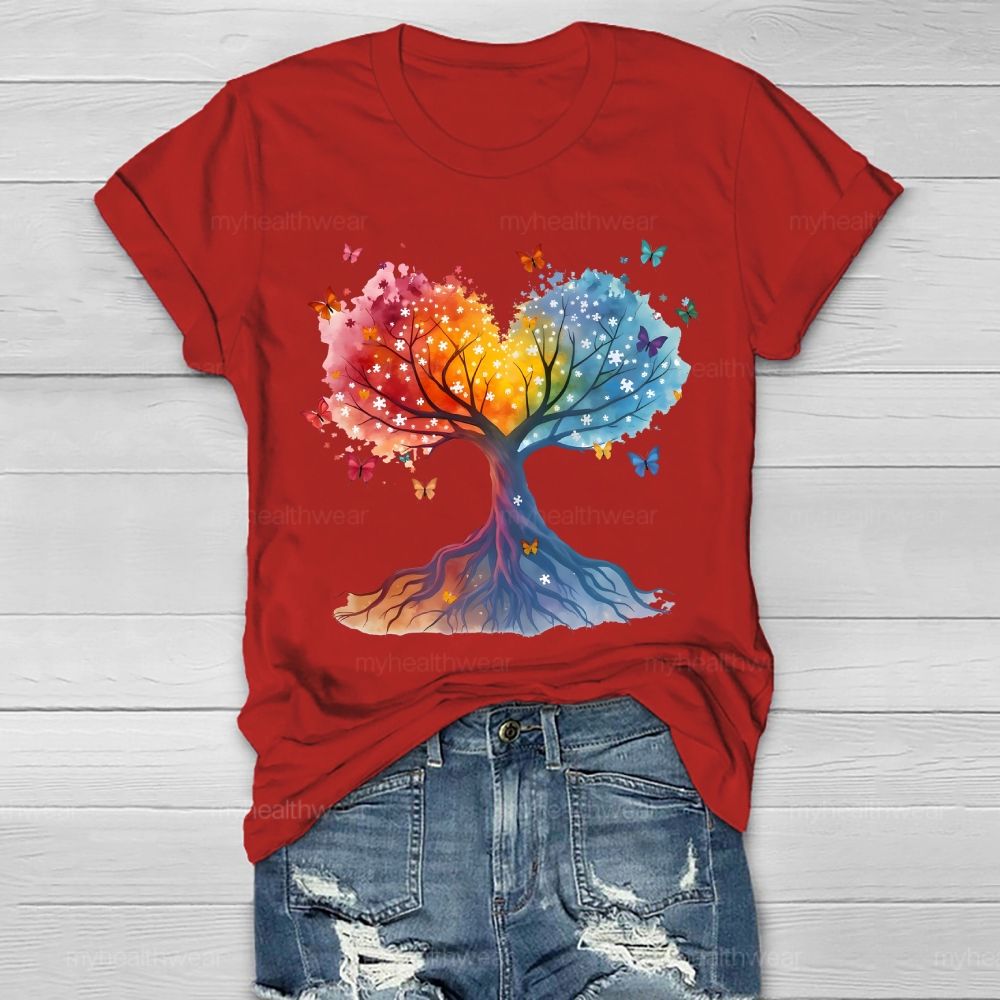 Puzzle Colorful Tree Butterfly Healthwear T-shirt