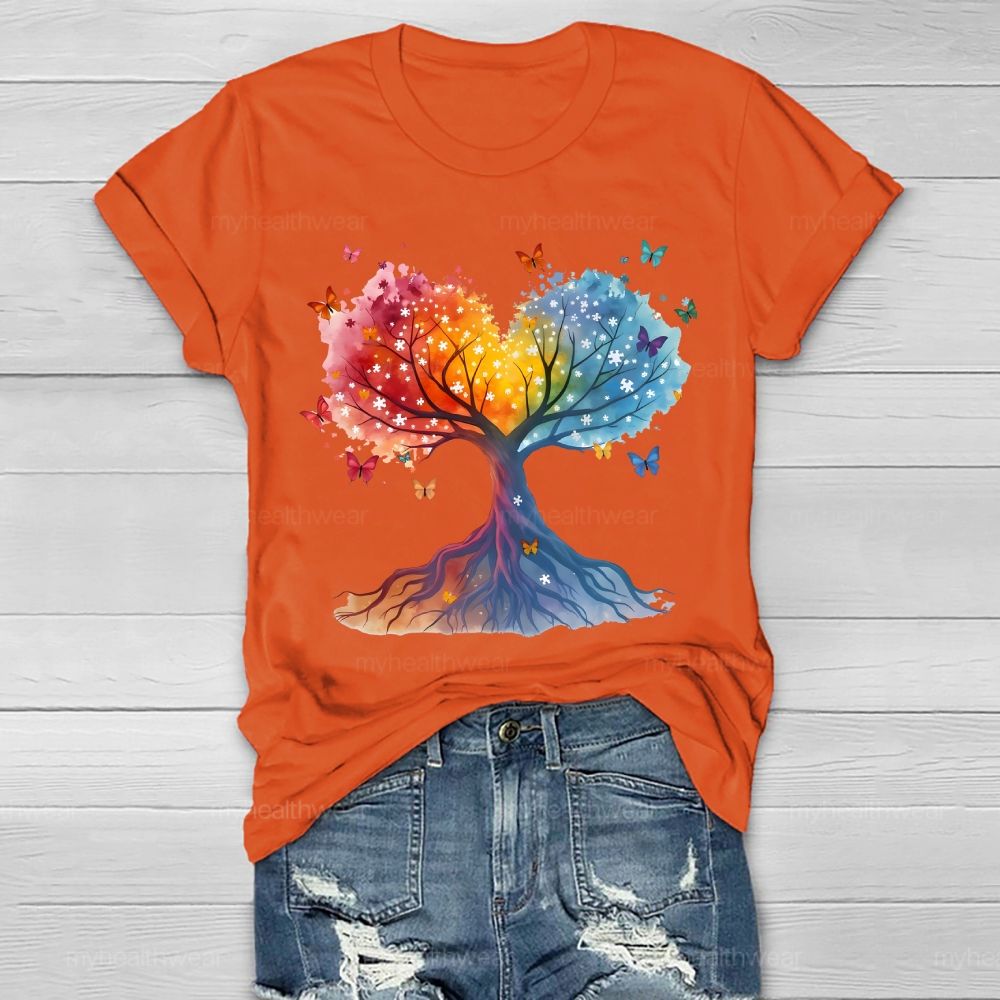 Puzzle Colorful Tree Butterfly Healthwear T-shirt