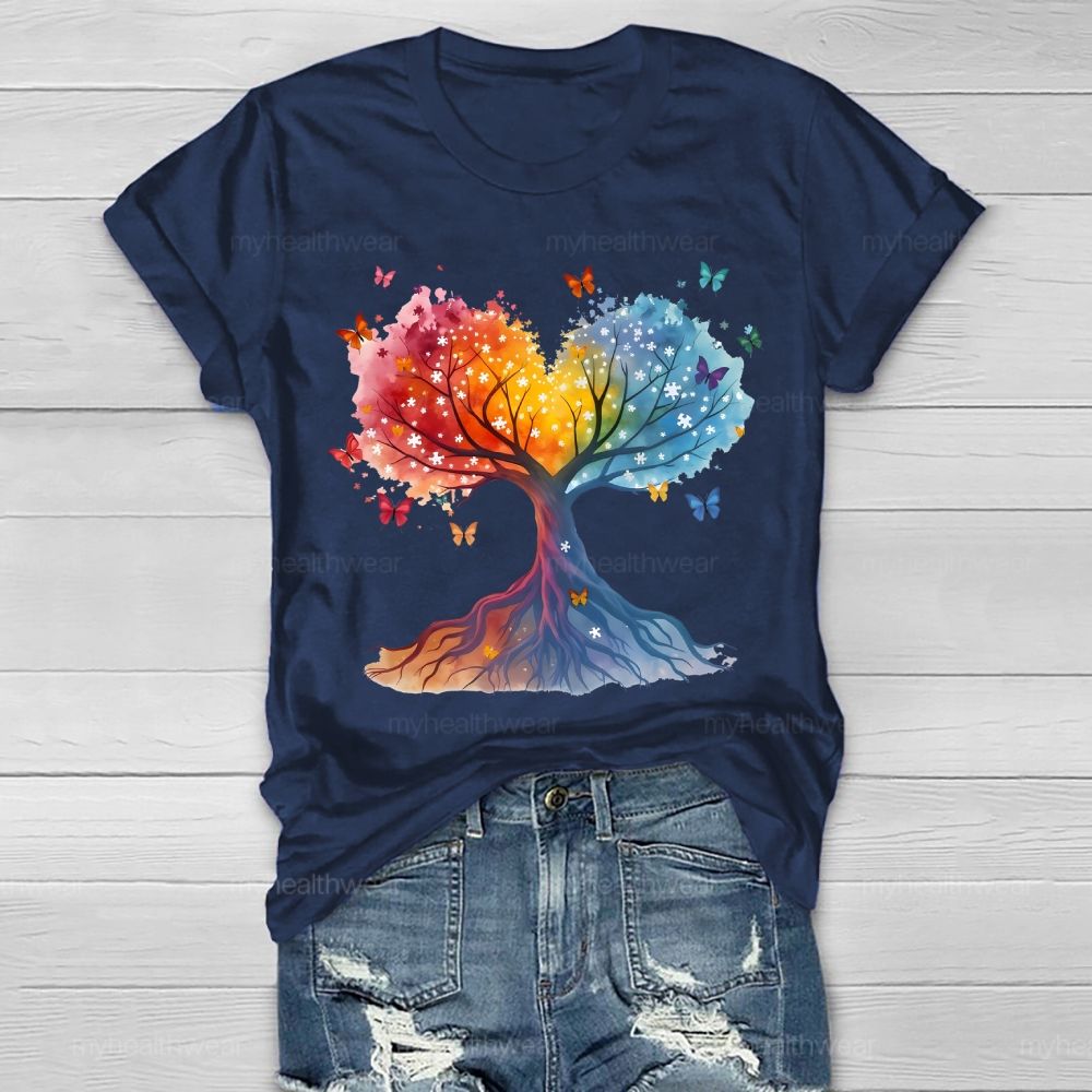 Puzzle Colorful Tree Butterfly Healthwear T-shirt