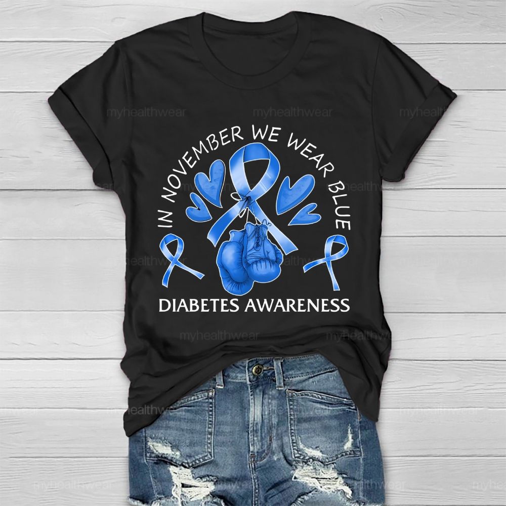 In November We Wear Blue Diabetes Awareness Boxing Gloves Healthwear T-shirt