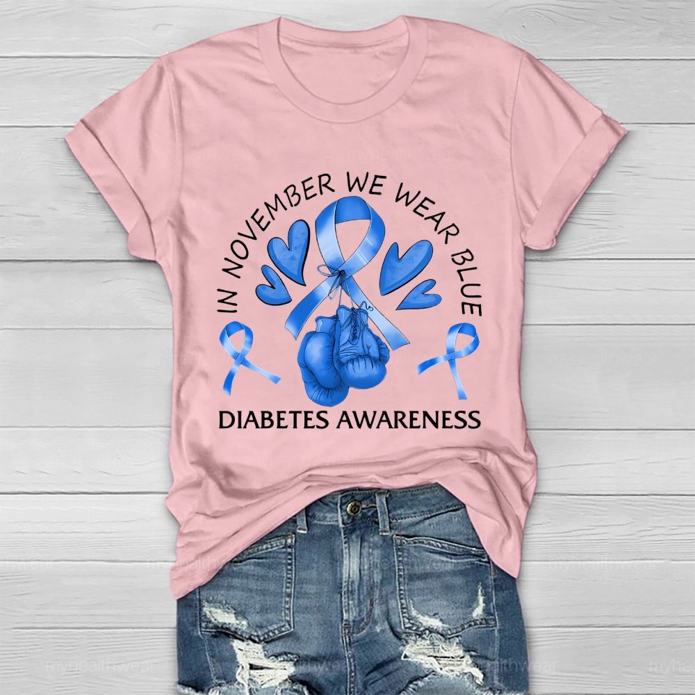 In November We Wear Blue Diabetes Awareness Boxing Gloves Healthwear T-shirt