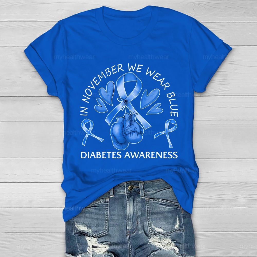 In November We Wear Blue Diabetes Awareness Boxing Gloves Healthwear T-shirt