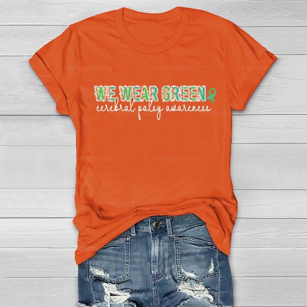We Wear Green Cerebral Palsy Awareness Green Ribbon Leopard Print Healthwear T-shirt