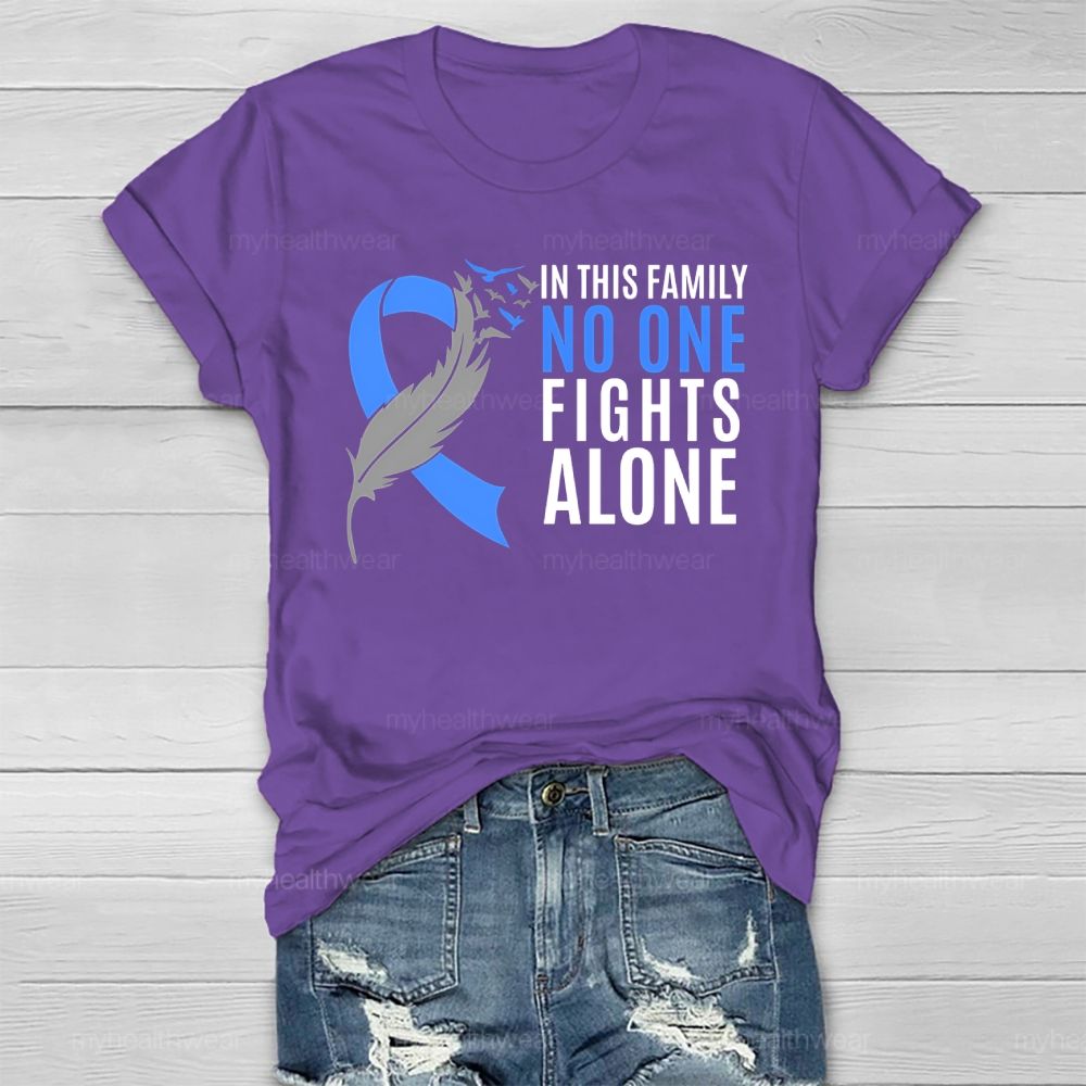In This Family No One Fights Alone Blue Ribbon Healthwear T-shirt