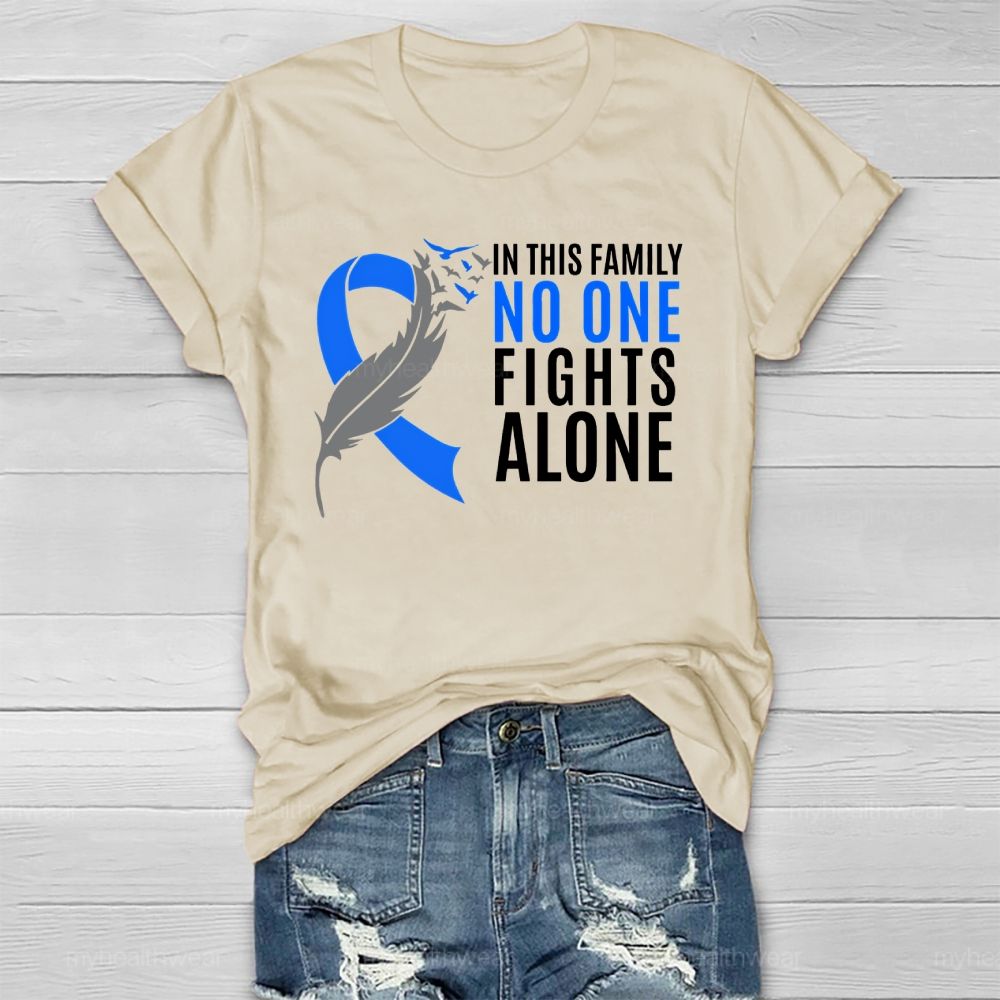 In This Family No One Fights Alone Blue Ribbon Healthwear T-shirt