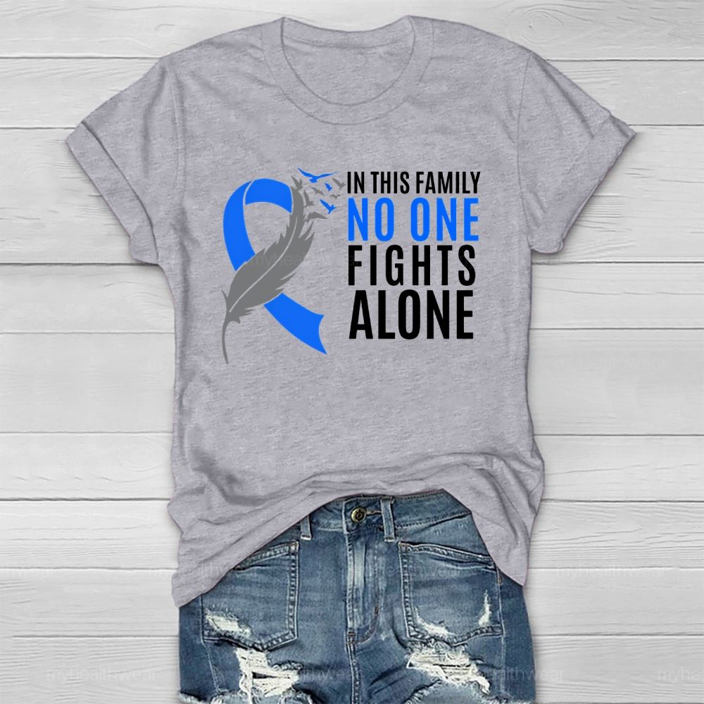 In This Family No One Fights Alone Blue Ribbon Healthwear T-shirt